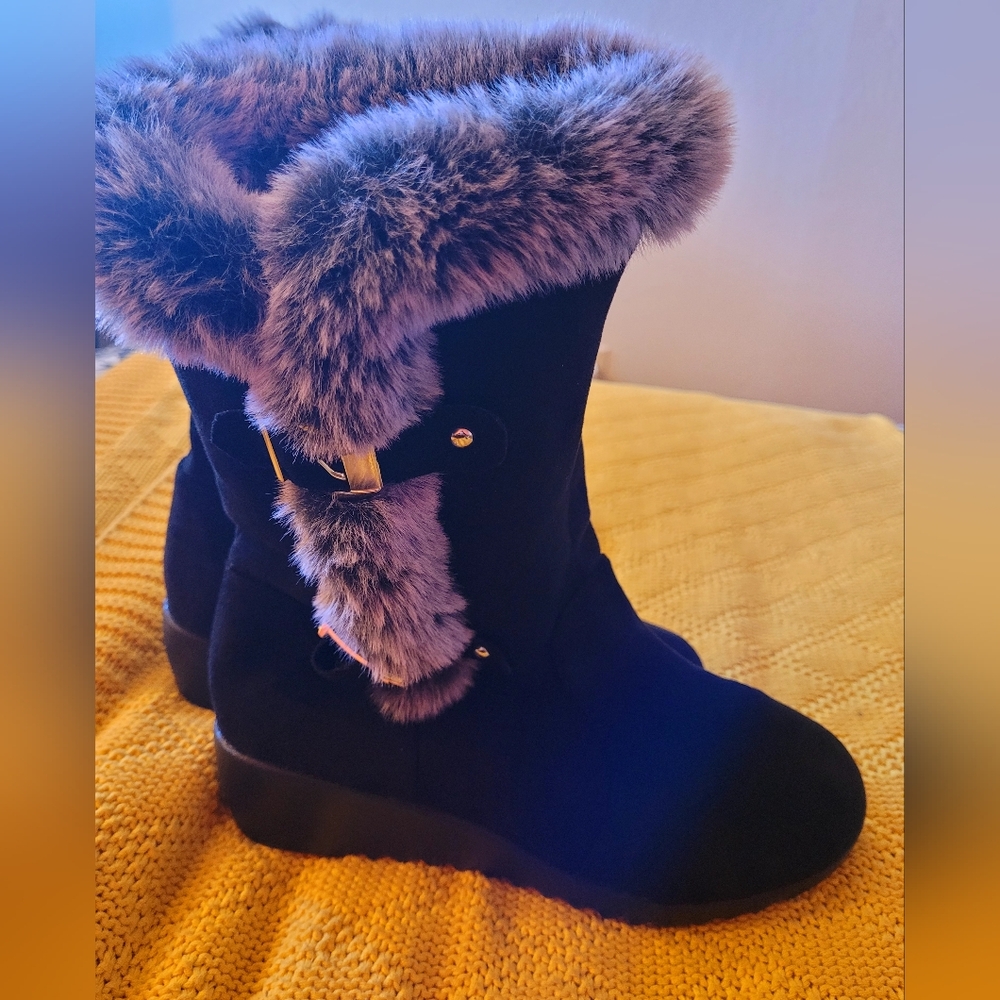 Black Boots with Faux Fur Trim